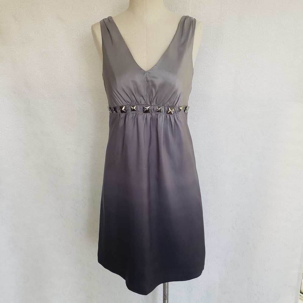 Antonio Melani Gray Casual V-Neck A-Line Silk Dress Size 2